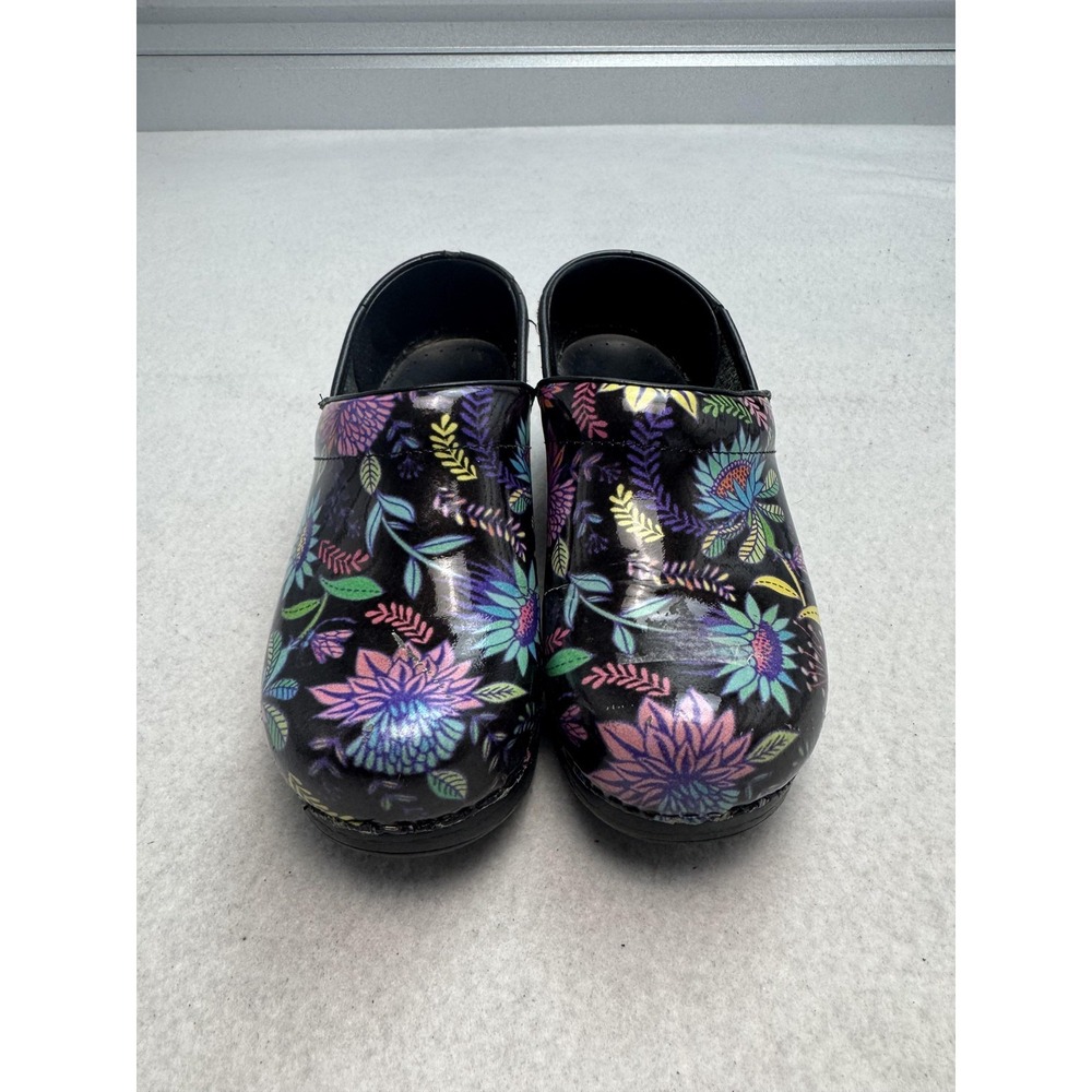 Dansko Floral Patent Leather Clogs Women's Size 6 Multicolor Slip On‎ EU 36